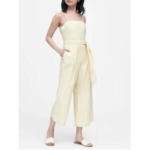Banana Republic Yellow Stripe Linen-Cotton Cropped Jumpsuit sz 0